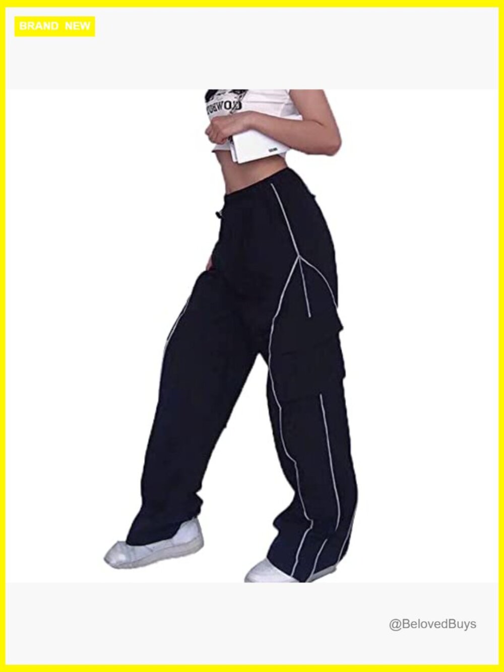 Women's Y2K Low Rise Baggy Cargo Pants Parachute Track Pants Wide Leg - Picture 5 of 7